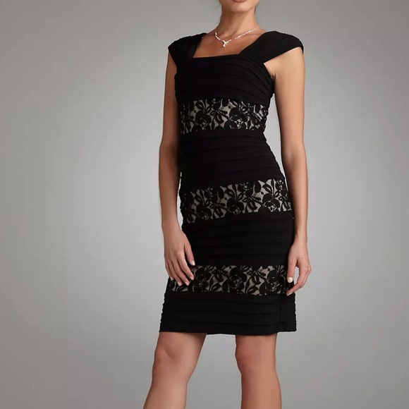 Adrianna Papell Black Lace Paneled Midi Party Dress - Picture 1 of 8
